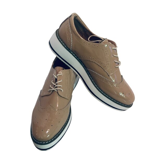 Platform Lace-Up Wingtips Oxford Shoes -Beige Women's Sz 8.5 Vegan Steampunk - Picture 5 of 9